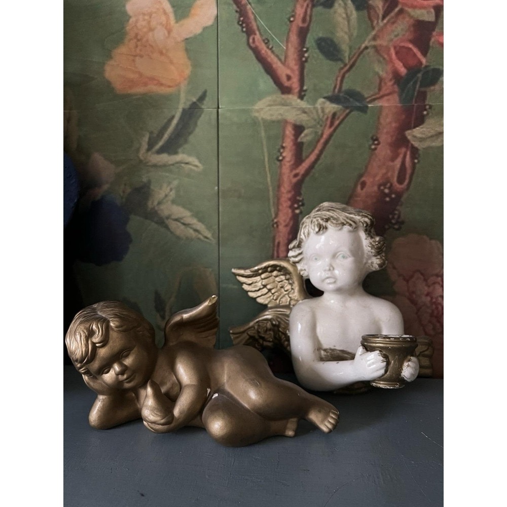 Vintage 90's Gold Painted Cherub Angels Lot of 2